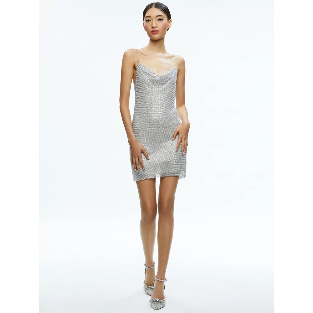 Alice + Olivia Silver Sequin Mini Slip Dress